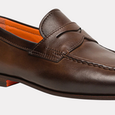 Men’s polished brown leather penny loafer